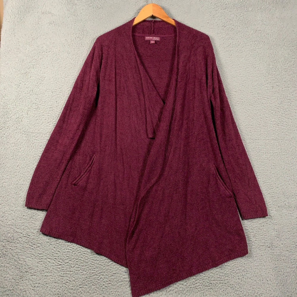 Barefoot Dreams Island Cardigan Women L/XL Burgundy Draped Open Front Soft Knit